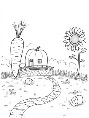 Oversized Vegetables in a Whimsical Farm Landscape