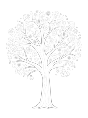 Four Seasons Tree with Blossoms, Leaves, Pumpkins, and Snowflakes