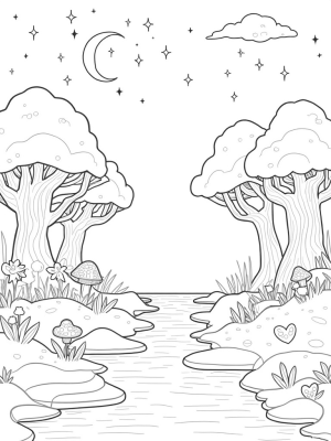 Twisting Trees and Starry Skies in a Whimsical Forest