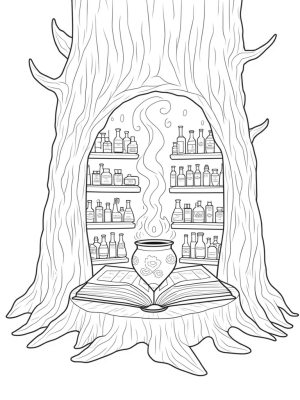 Potion Lab Inside a Magical Tree Trunk