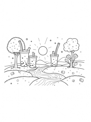Boba Tea Forest with Smiley Sun
