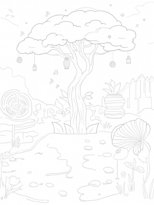 Musical Flower Garden with Twisted Tree and Lanterns