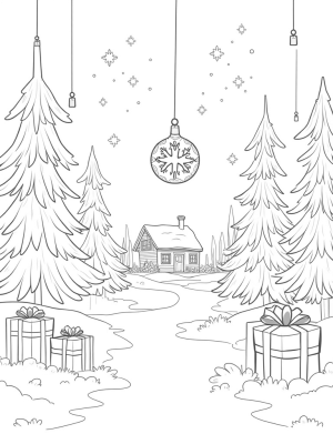 Winter Wonderland with Holiday Ornaments and Gift Boxes