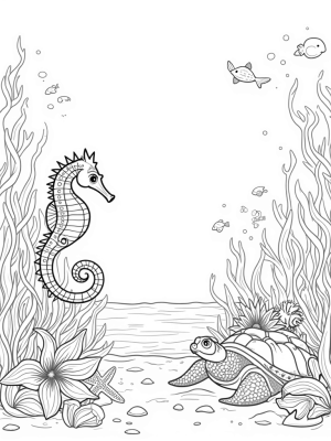 Underwater Garden with Seahorse and Jellyfish
