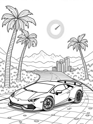 Sleek Lamborghini on a Colorful Tile Road