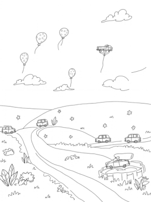 Floating Balloon Cars and Colorful Paint Roads