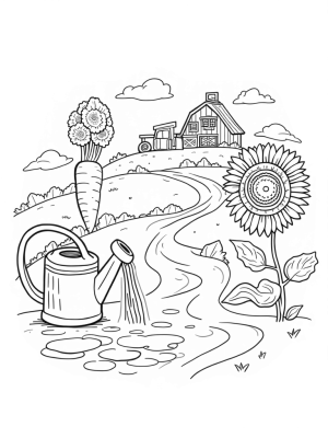 Patchwork Barn with Giant Carrot and Smiling Sunflower