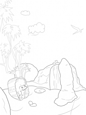Prehistoric Jungle with Cracked Dinosaur Egg and Triceratops