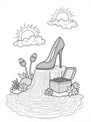 Floating High-Heeled Shoe Island in a Pink Dreamscape