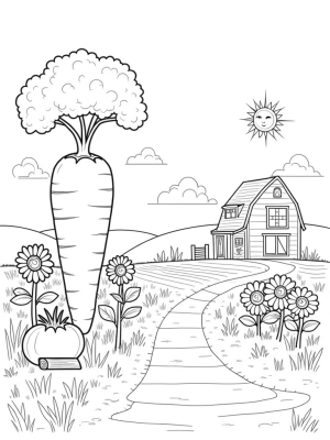 Oversized Vegetables in a Whimsical Farm Landscape
