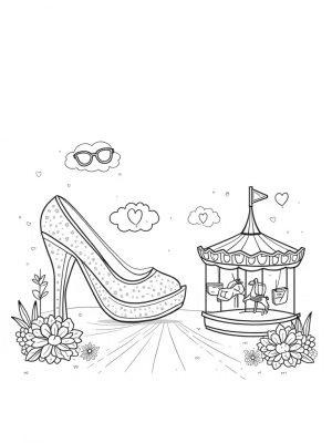 Giant Pink High-Heeled Shoe in a Dreamy Landscape