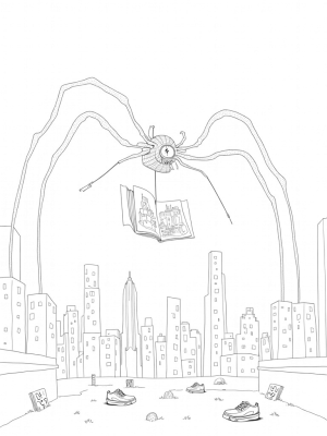 Twilight Urban Skyline with Spider Clock Tower