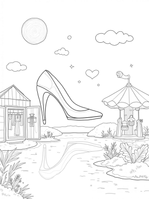 Pastel High Heel Over a Sparkling Lake