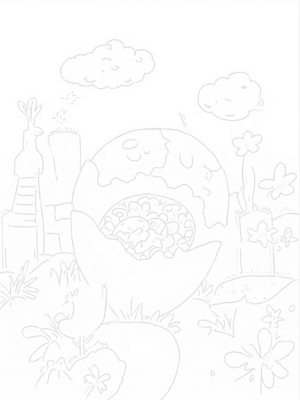 Colorful Garden with Giant Decorated Eggs and Candy Treasure