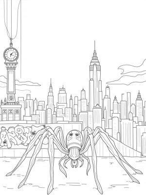 City Skyline at Dusk with Spider Webs