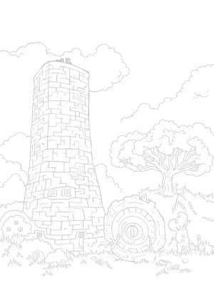 Mystical Wall with Giant Gear and Twisted Tree