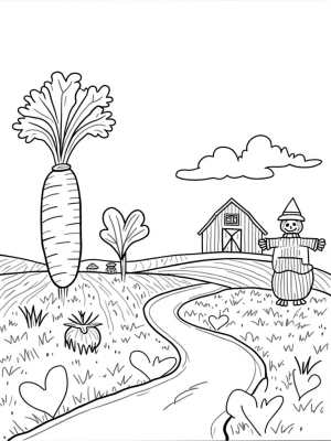 Giant Carrot and Playful Veggies in a Farm Landscape