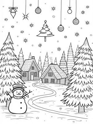 Giant Candy Cane Trees and a Snowman in a Winter Wonderland