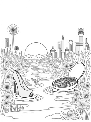 Dreamhouse Landscape with High-Heeled Shoe Fountain and Makeup Compact