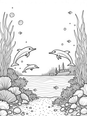 Dolphins and Coral in an Underwater Garden