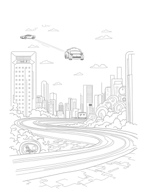Floating Lamborghinis in a Neon Cityscape