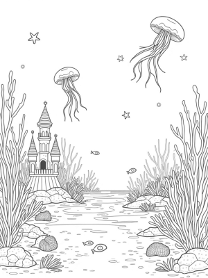 Underwater Garden with Jellyfish and Seashell Castle