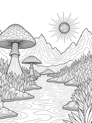 Oversized Mushrooms and Crystal Platforms Landscape