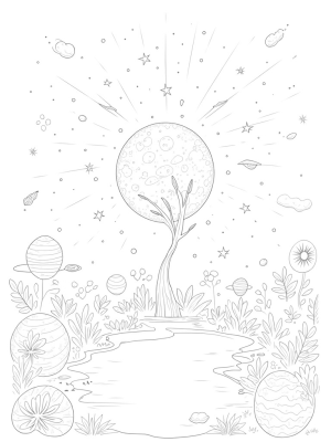 Cosmic Garden with Spiral Galaxy Tree