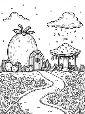 Oversized Fruits and Veggies in a Whimsical Garden