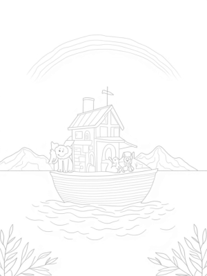 Noah's Ark with Animals and a Rainbow