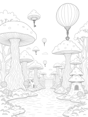 Enchanted Forest with Twisted Trees and Whimsical Balloons