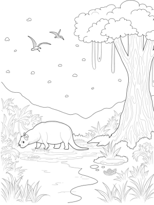 Triceratops and Pterodactyls in a Prehistoric Jungle