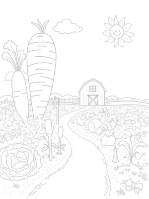 Giant Carrots and Cabbage Clouds in a Farm Landscape