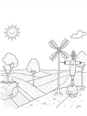 Giant Vegetables and a Carrot Windmill Farm Scene