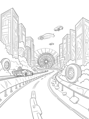 Futuristic Cityscape with Racing Lamborghinis