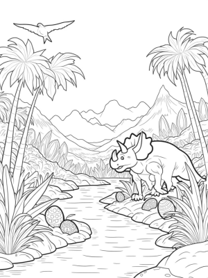 Triceratops in a Prehistoric Jungle