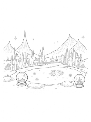 Frozen Landscape with Ice Animal Sculptures and Snow Globes
