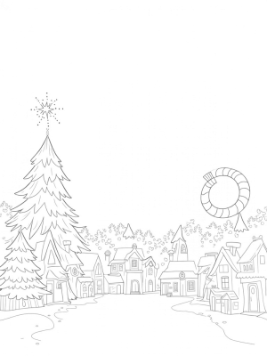 Charming Winter Village with Candy Cane Wreath and Gifts