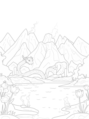 Dragon Peaks and Serene Lake Scene