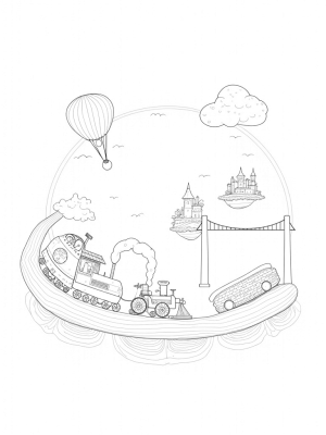 Floating Vehicles in a Whimsical Cityscape