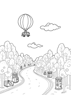 Bus-Shaped Hot Air Balloon Over a Colorful City