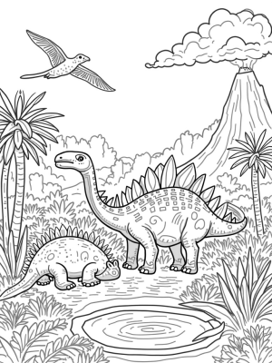 Stegosaurus and Ankylosaurus in a Prehistoric Jungle