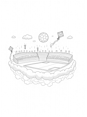 Floating Sports Arena with Cheerful Raindrops