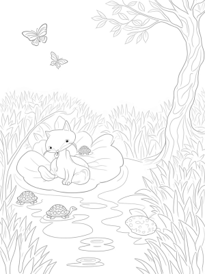 Majestic Fox and Turtles in a Flower Garden