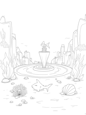 Underwater City with Shark Skyscrapers and a Hammerhead Fountain