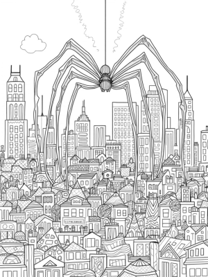 Cityscape with Spider Webs and Comic Action