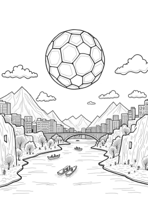 Colossal Soccer Ball Over a Vibrant Cityscape