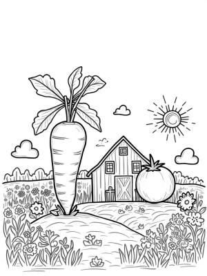 Giant Veggies in a Whimsical Farm Landscape