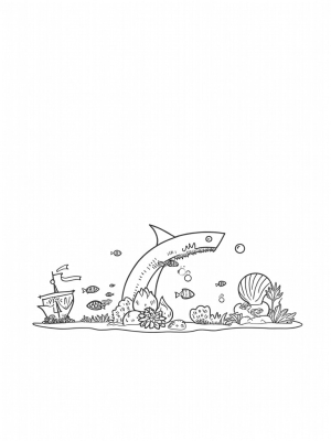Underwater Shark Rock Formation with Fish and a Sunken Ship
