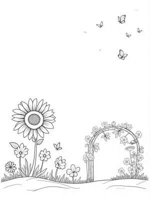 Whimsical Garden of Giant Flowers and Butterflies